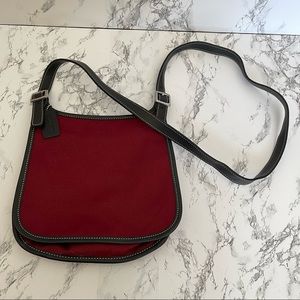 Vintage COACH Burgundy Canvas and Black Leather Crossbody Saddle Bag